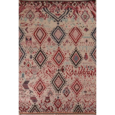 All-Over Geometric Moroccan Area Rug Hand-Knotted Wool Carpet - 8'10" x 12'10"
