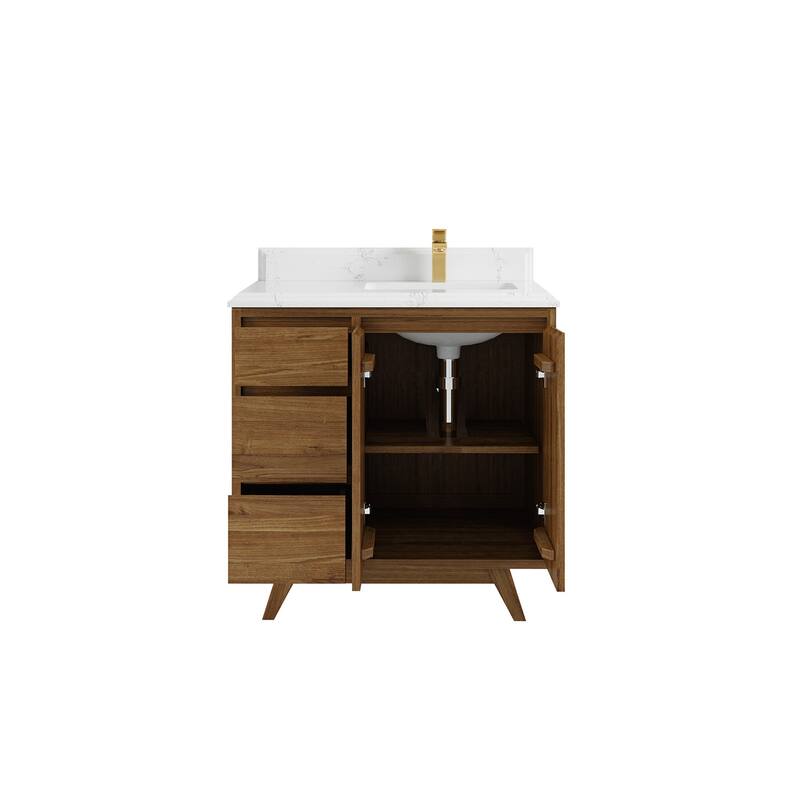 Willow Collections 36 in. W x 22 in. Madison Teak Single Right Offset Sink Bathroom Vanity with Countertop