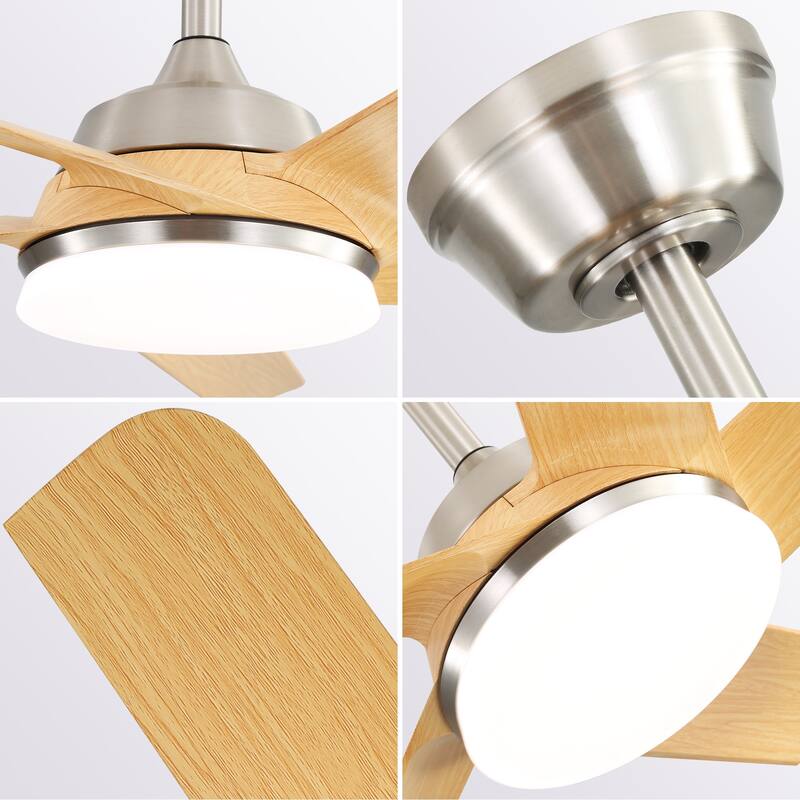 52 Inch Brushed Nickel Ceiling Fan with Dimmable LED Light and Remote Control, Quiet Reversible DC Motor Ceiling Fan Chandelier