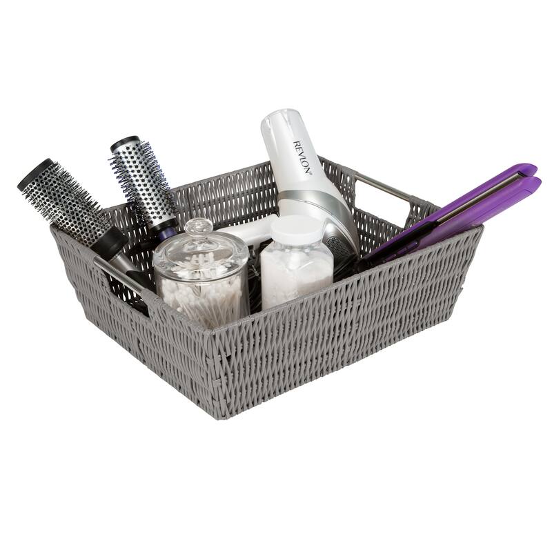Simplify Shelf Storage Rattan Tote Basket in Charcoal