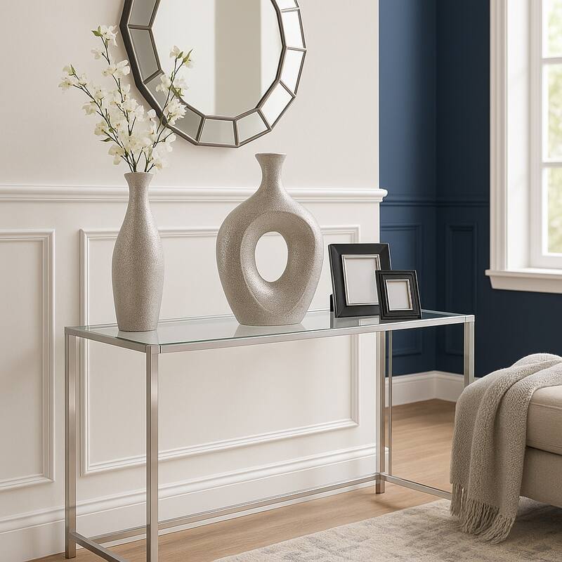 Modern Ceramic Textured Oval Cut-Out Vase - Home Decor - 13"