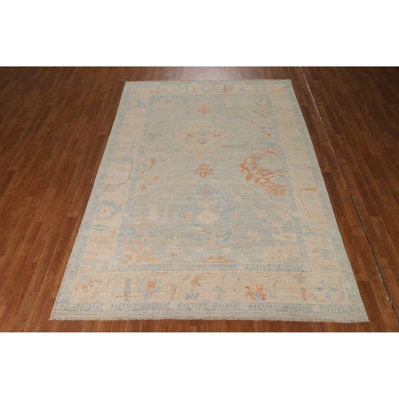 Hand Knotted Oriental 100% Wool Carpet Transitional All-Over Greys & Charcoal Oushak Area Rug - 9' 0'' X 6' 2''