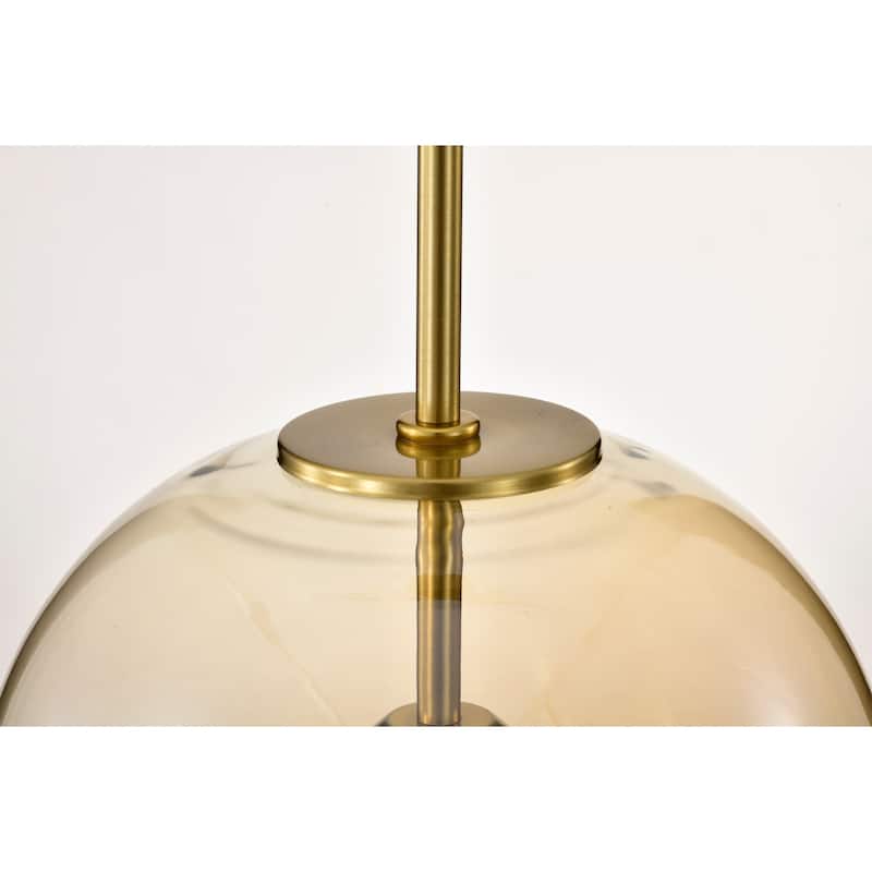 Mirka Brass Pendant Ceiling Lamp with Amber Impressed Glass Shade