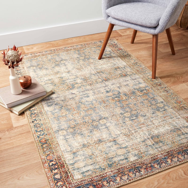 Alexander Home Dhanya Traditional Vintage Border Area Rug - 2'-3" x 3'-9" - marine / spice - Runner/Rectangle