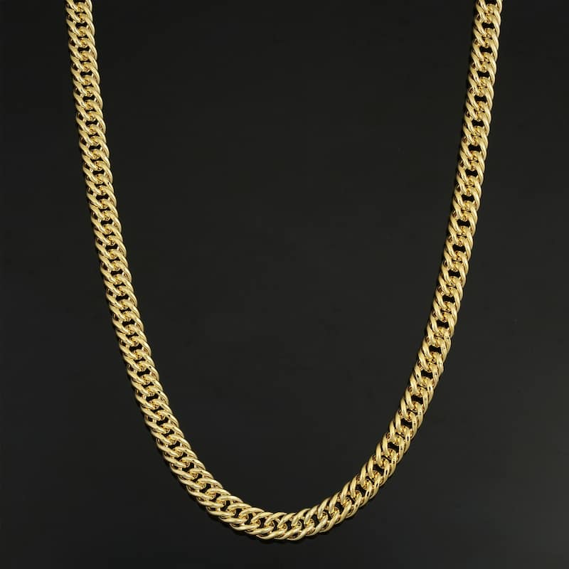 Solid 14k Yellow Gold Filled 6.0 mm Double Curb Link Chain Necklace For Men and Women