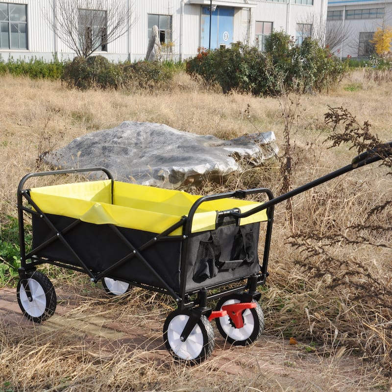 Folding Wagon Garden Shopping Beach Cart with Adjustable Handle