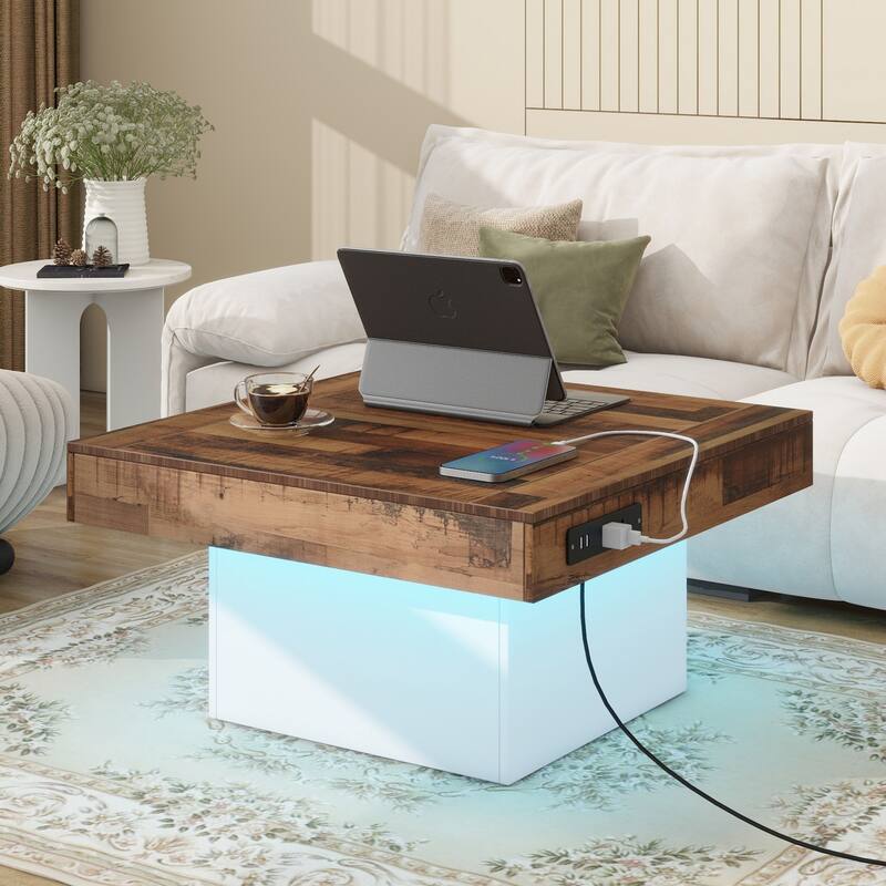 Farmhouse Coffee Table with 2 USB Ports and Outlets