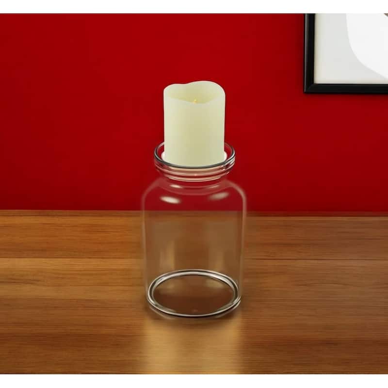 8" Clear Glass Centerpiece Pillar Candle Holder With Candle - 5x5x8 - Clear - 5x5x8