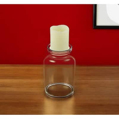 8" Clear Glass Centerpiece Pillar Candle Holder With Candle - 5x5x8