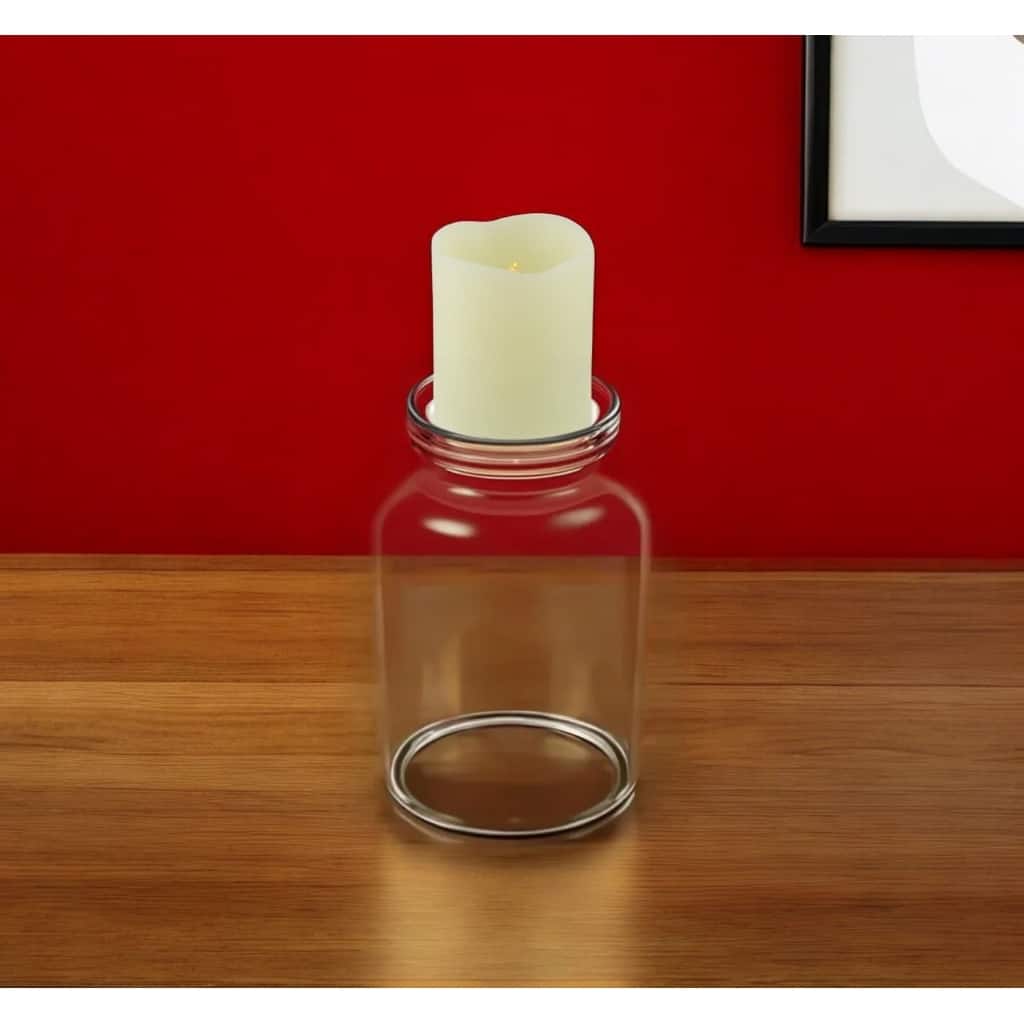 8" Clear Glass Centerpiece Pillar Candle Holder With Candle - 5x5x8