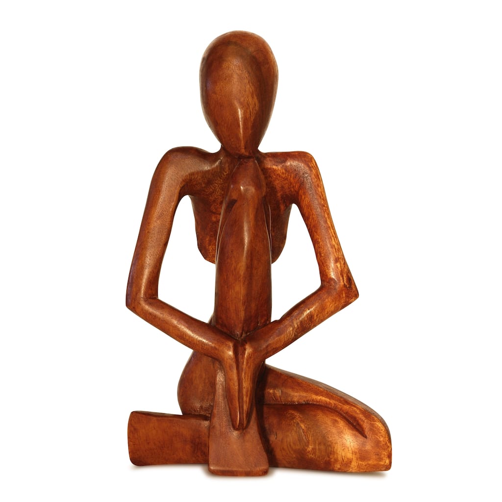 12" Abstract Sculpture Wooden Handmade Handcrafted "Praying Man" Statue Home Décor Yoga Figurine Accent Hand Carved