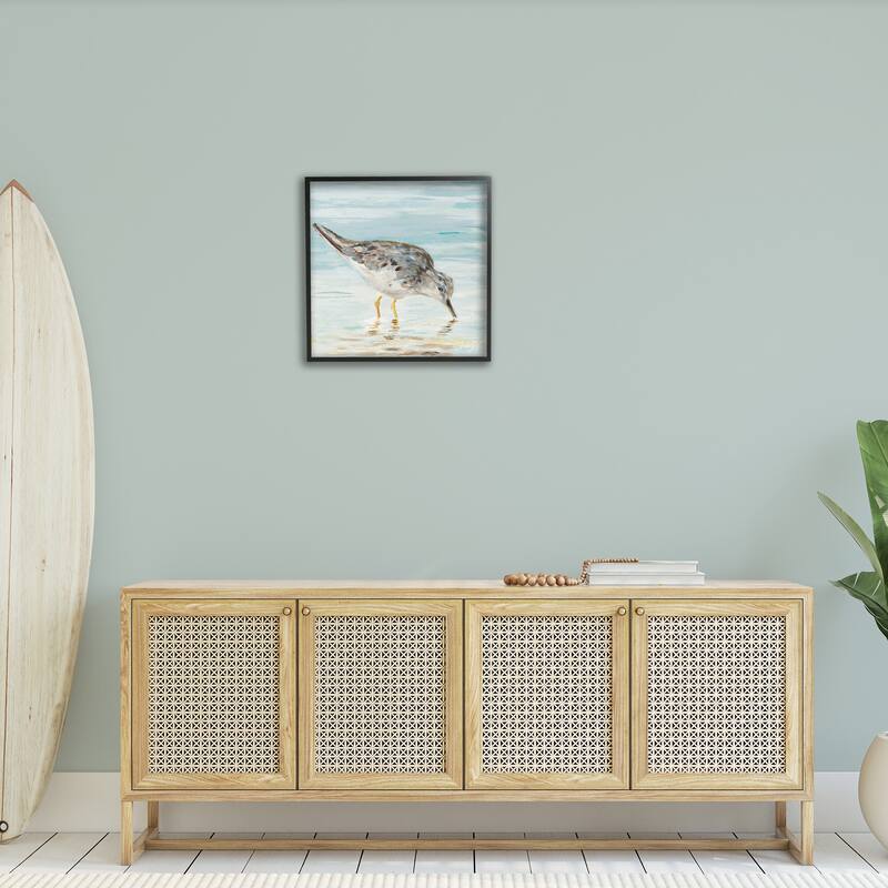 Stupell Sandpiper Hunting on Beach Coast Shallow Nautical Waters Framed Wall Art