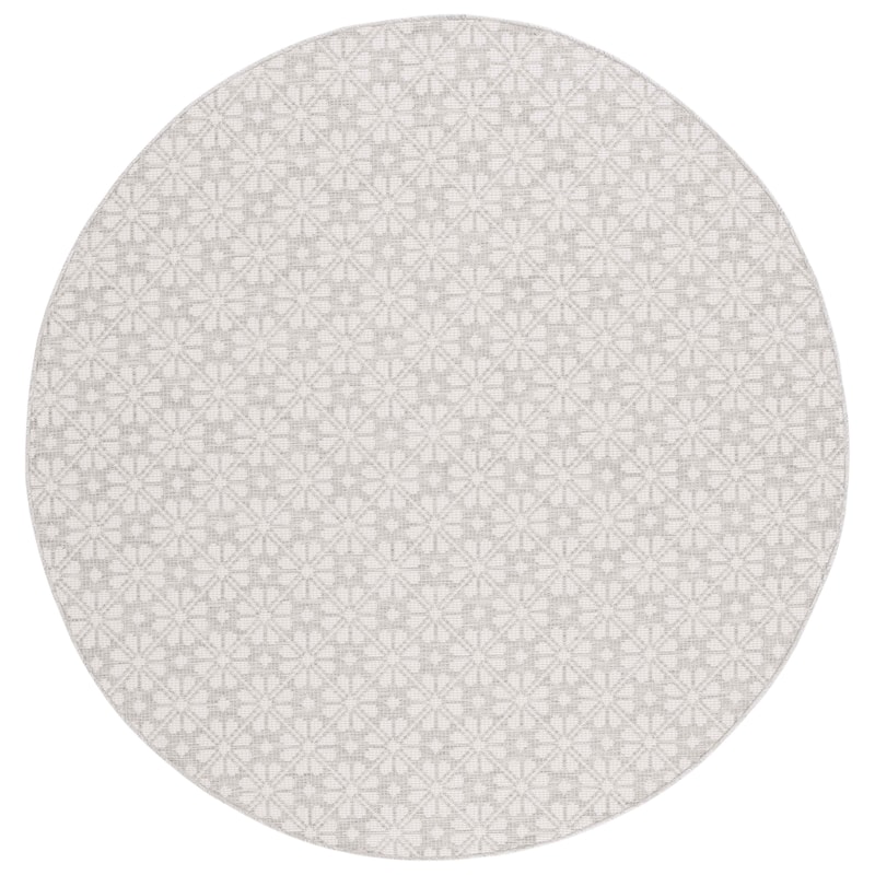 Martha Stewart by SAFAVIEH Matty Indoor/ Outdoor Rug - 6'5" Round - Grey/Ivory