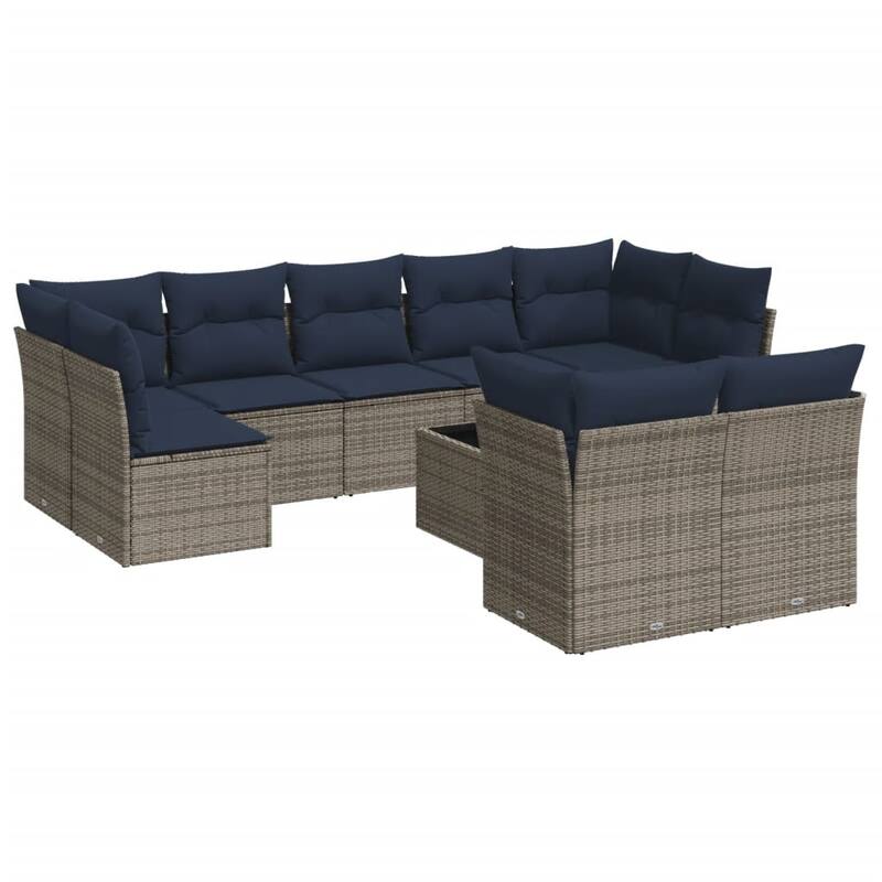 vidaXL 9/10 Piece Patio Sofa Set with Cushions Black/Brown/Gray Poly Rattan - 21.7 x 24.4 x 27.2