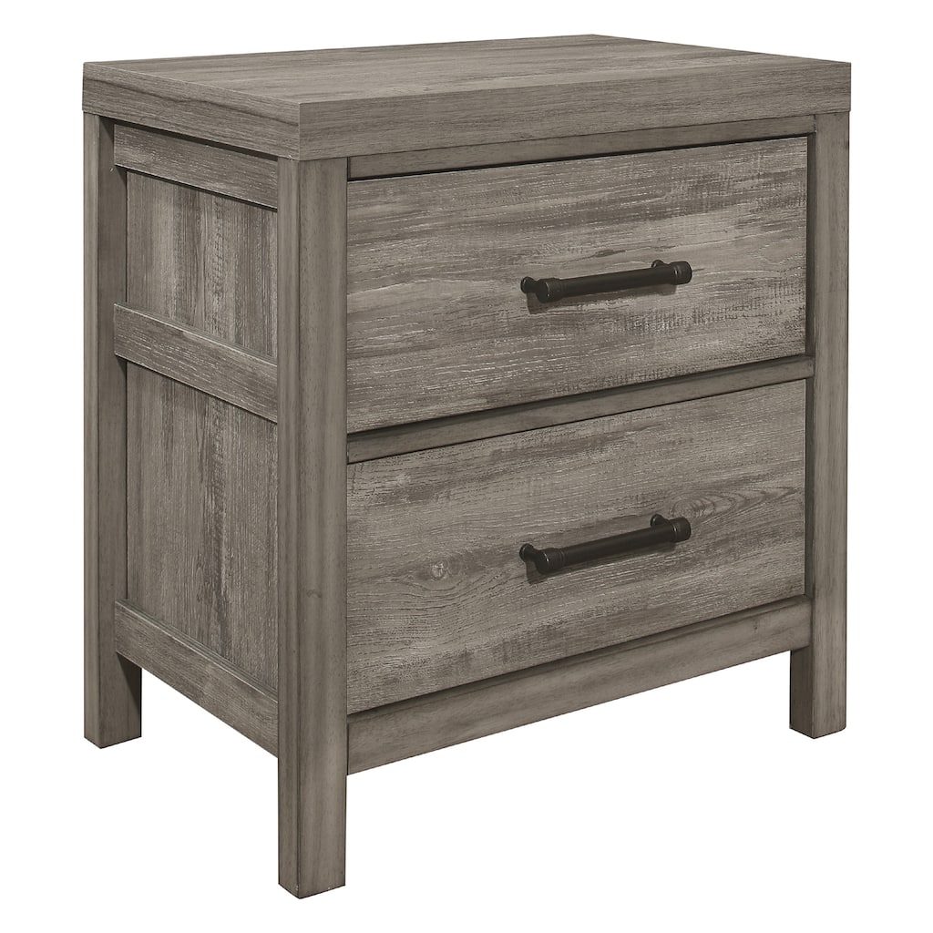 Rie 2 Drawer Nightstand, 26 Inch, Weathered Gray Melamine Laminate