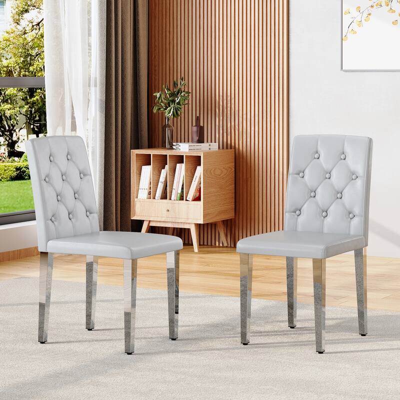 2-piece Set of PU Dining Chairs: Ergonomically Designed Buckle Backrest, 35 inches High, Metal Legs