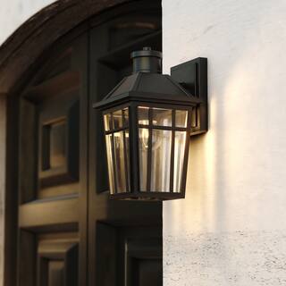 VAXCEL Garfield Park Black Outdoor Wall Sconce Light Fixture, Rust-Resistant Aluminum, Clear Seeded Glass Shade