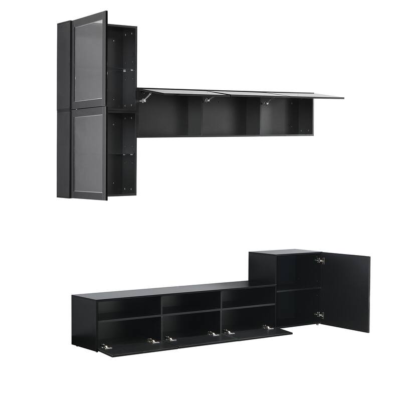 High Gloss TV Stand for TVs Up to 78", Wood Media Console Entertainment Center with Wall Mounted Floating Storage Cabinets