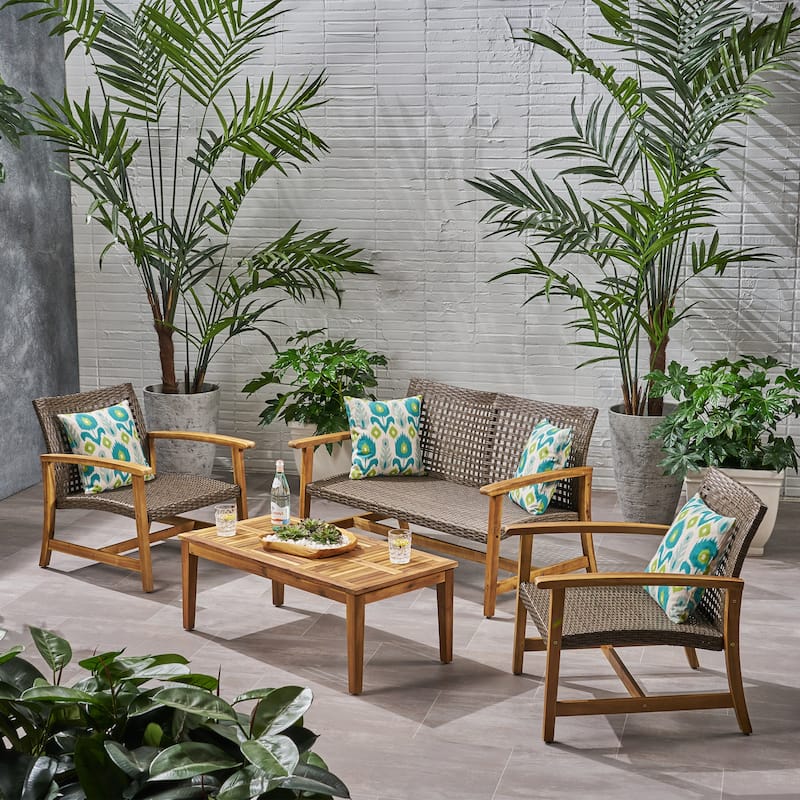 Hampton Outdoor 4-piece Acacia Chat Set by Christopher Knight Home