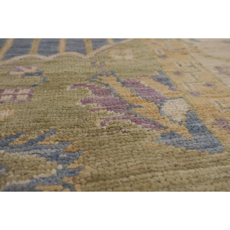 Vegetable Dye Blue Oushak Turkish Area Rug Handmade Wool Carpet - 9'0"x 11'9"