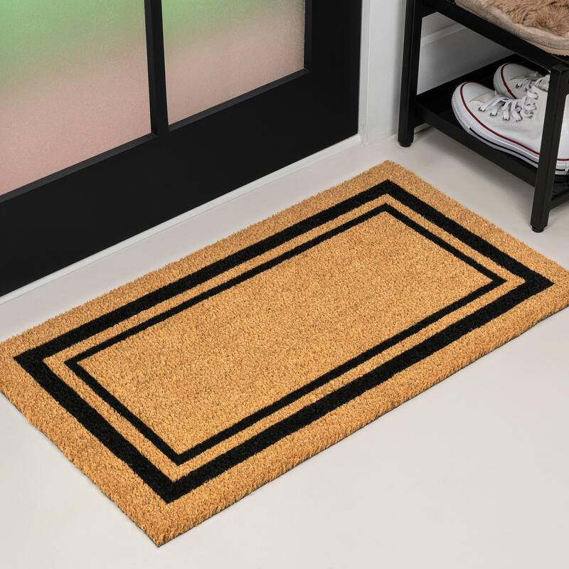 JONATHAN Y Classic Natural Coir Mat Indoor/Outdoor - Natural/Black Border - 3 X 4