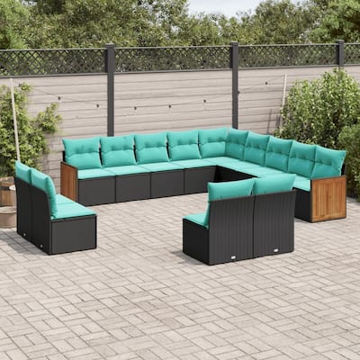 vidaXL 13 Piece Patio Sofa Set with Cushions Black Poly Rattan