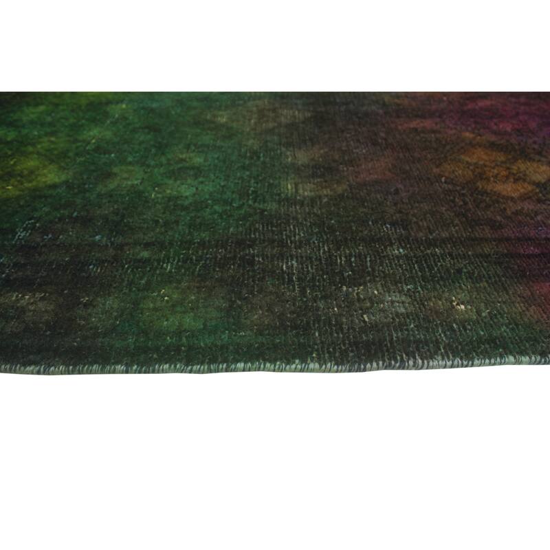 Vintage Distressed Rainbow-dyed Deana Green/Purple Runner - 3'4" x 9'6"