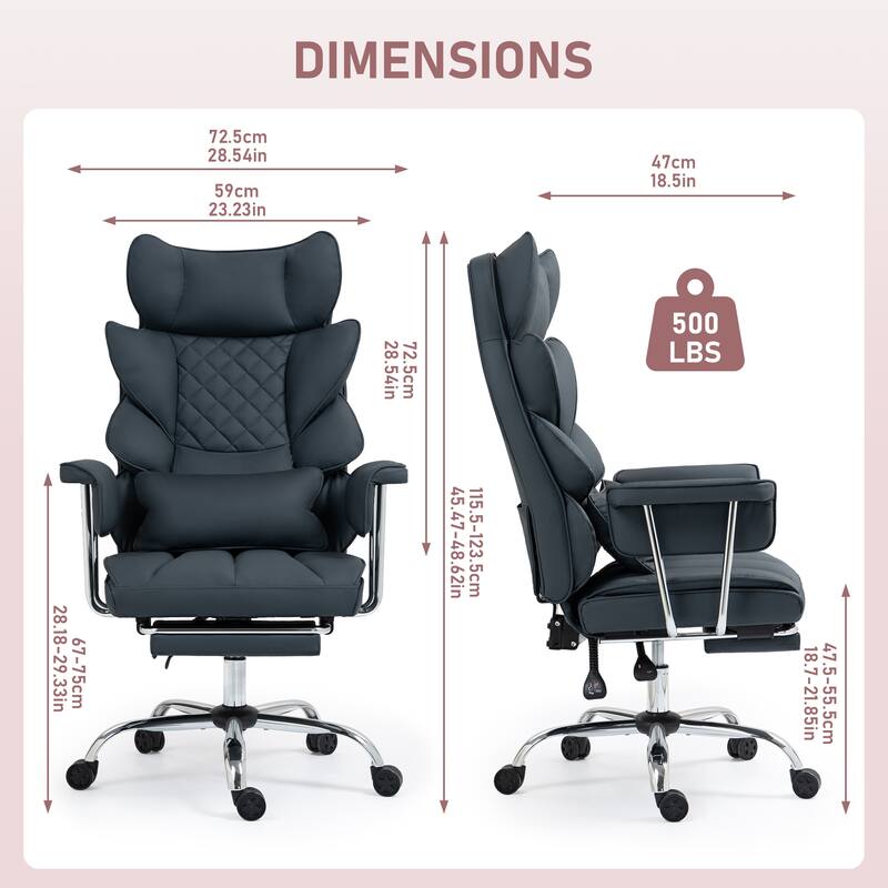 Comfortable Ergonomic Office Chair with Foot Rest, PU Leather Reclining Chair with Adjustable Height Headrest and Waist Lumber