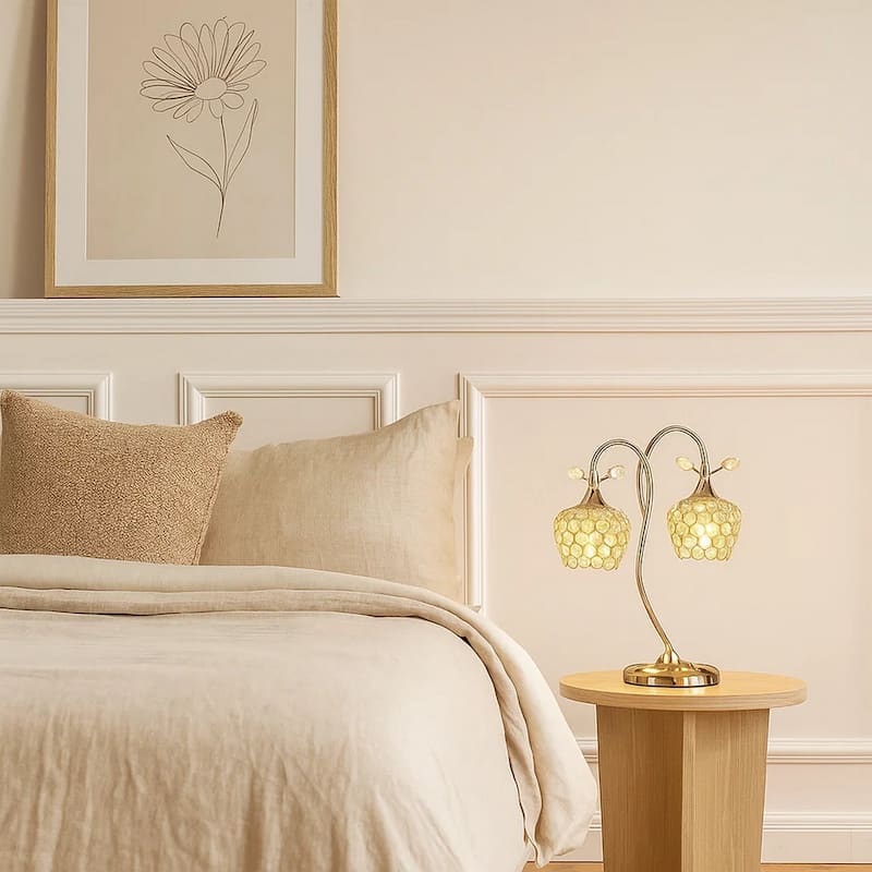 Floral Tree Design Metal Table Lamp with Dome Shade and Crystals, Gold