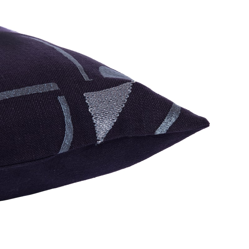 HomeRoots 20" Blue Geometric Cotton Blend Throw Pillow With Embroidery