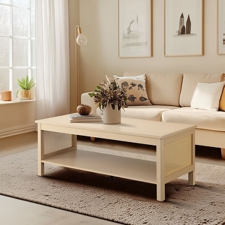 Chelsea Square Ashlyn 2-Tier Coffee Table with Rattan Sides & Spacious Open Shelf Storage - 21.75x16