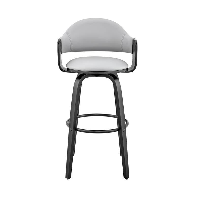 30" Rich Grey Faux Leather Walnut Wood Bar Stool - 40" x 20" x 20".