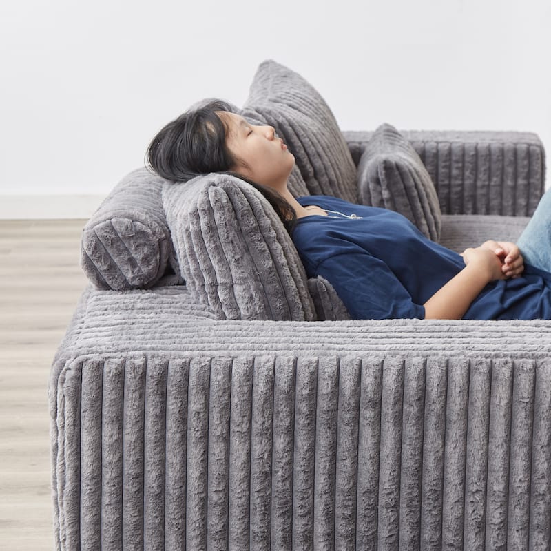 87" Corduroy Modular Lounge Chaise with 2 Removable Footstools, No Assembly Required