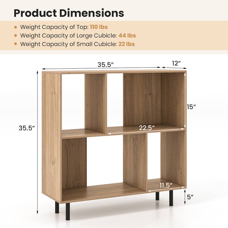 Gymax 2PCS 4 Cubby Open Bookcase 3-Tier Freestanding Bookshelf w/