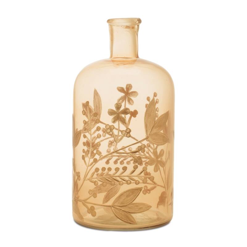 Foliage Etched Glass Bottle Vase - 10"