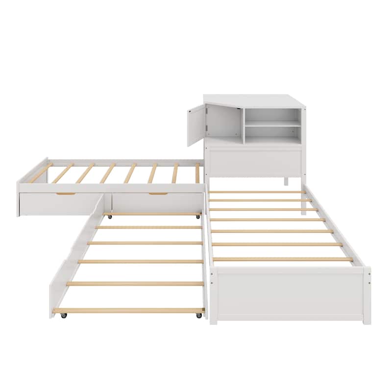 3-in-1 L-Shaped Twin Platform Bed with Trundle, LED-Lit Storage Hub & Built-In Corner Desk by Harper&Bright Designs