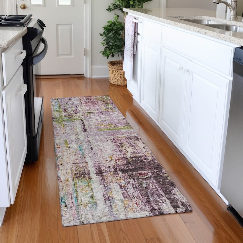 Machine Washable Indoor/ Outdoor Abstract Contemporary Chantille Rug - Lavender - 2'3" x 7'6"