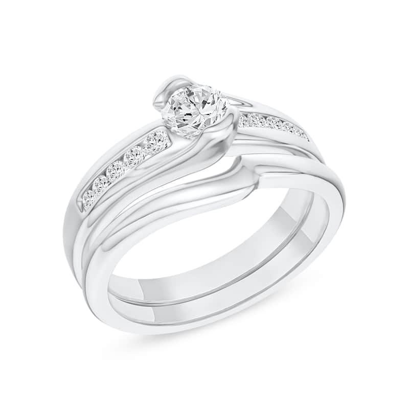 1/2 ct TDW Dimaond Bypass Bridal Set in Silver for Women