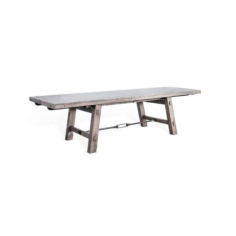 Zeka Dining Table, Turnbuckle Design Gray Wood, 76-106 Inch Extendable Top - Gray, Black