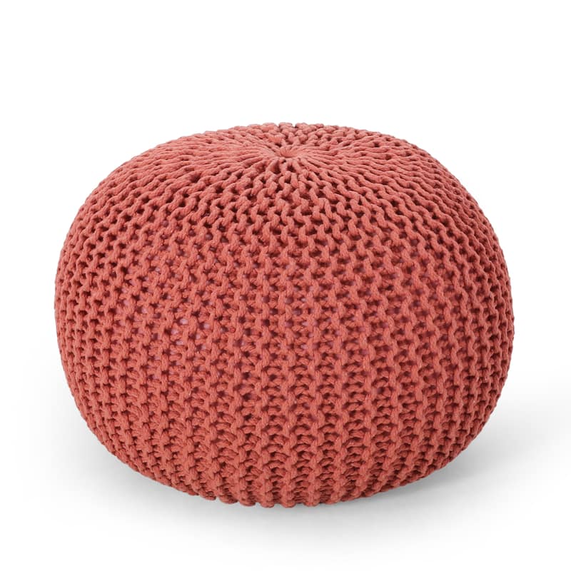 Nahunta Modern Knitted Cotton Round Pouf by Christopher Knight Home