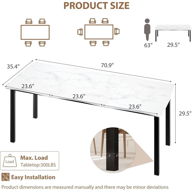 70.9 Inch Kitchen Dining Table Set for 6-8 for Dining Room, Kitchen, or Office (Only Table)