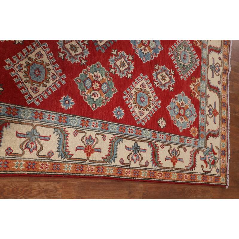 Geometric Red Kazak Oriental Area Rug Handmade Bedroom Wool Carpet - 5'0" x 6'9"
