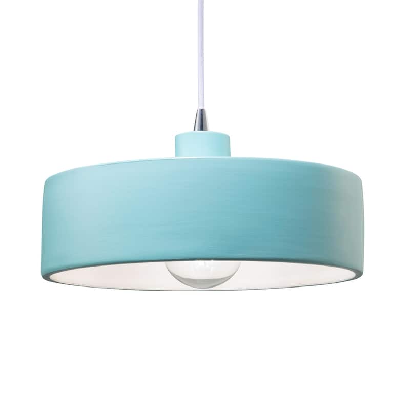 Justice Design Group Radiance Polished Chrome Dish Ceramic Pendant with White Cord