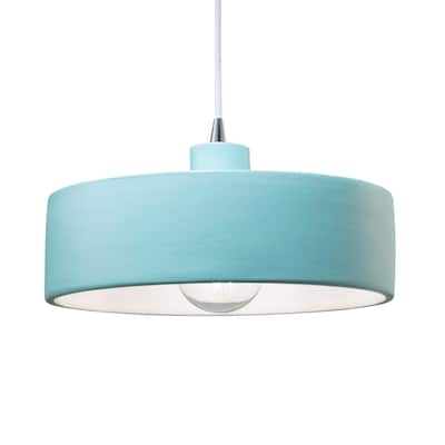 Justice Design Group Radiance Polished Chrome Dish Ceramic Pendant with White Cord
