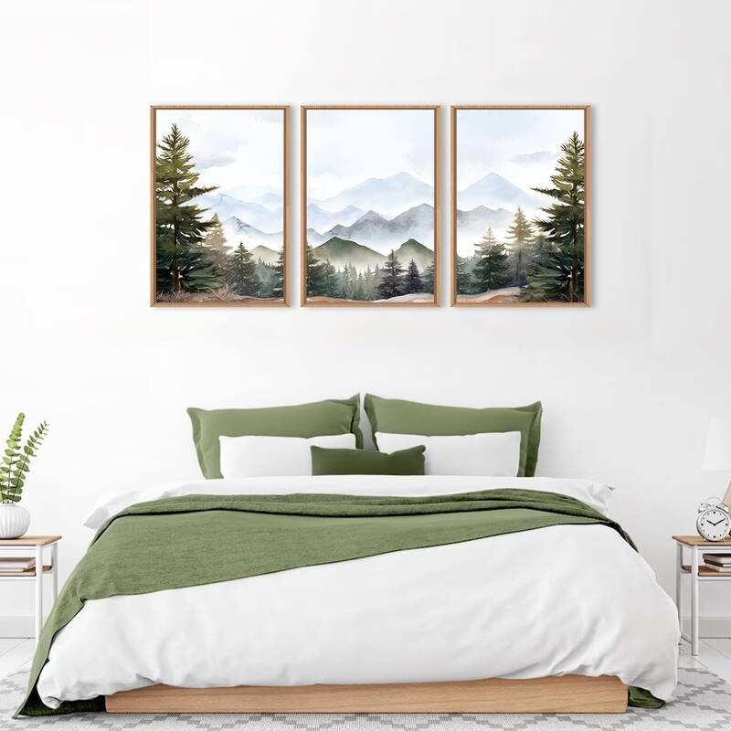 Misty Forest Wall Decor, Green Pine Tree, Nature Widerness Landscape