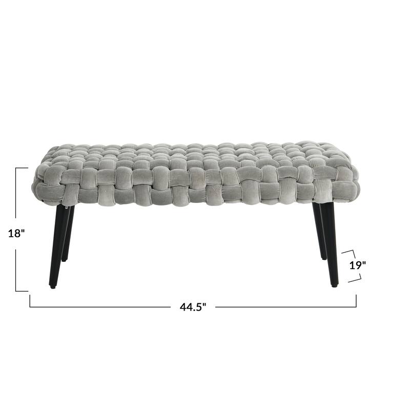 Chunky Woven Velvet Entryway Bench with Wood Legs