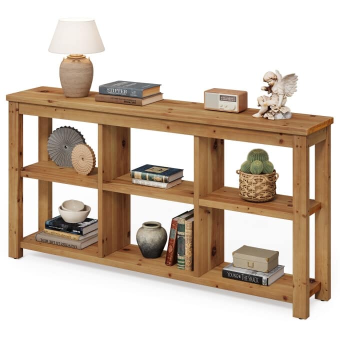 63-Inch Solid Wood Console Table, Entryway Table with Adjustable Shelf
