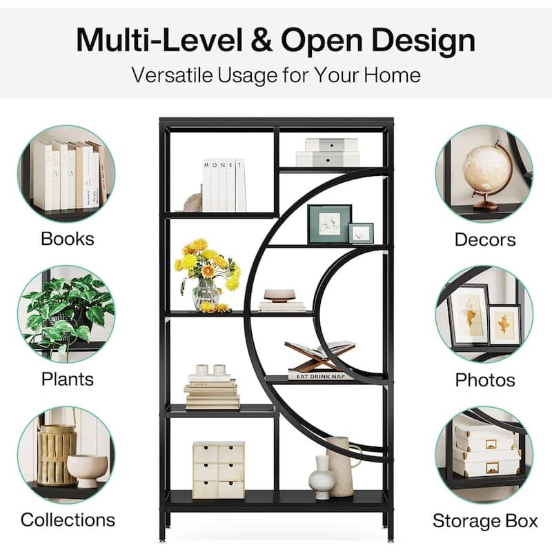 70.47 inches Geometric Bookcase, Industrial 8-Tiers Bookshelves