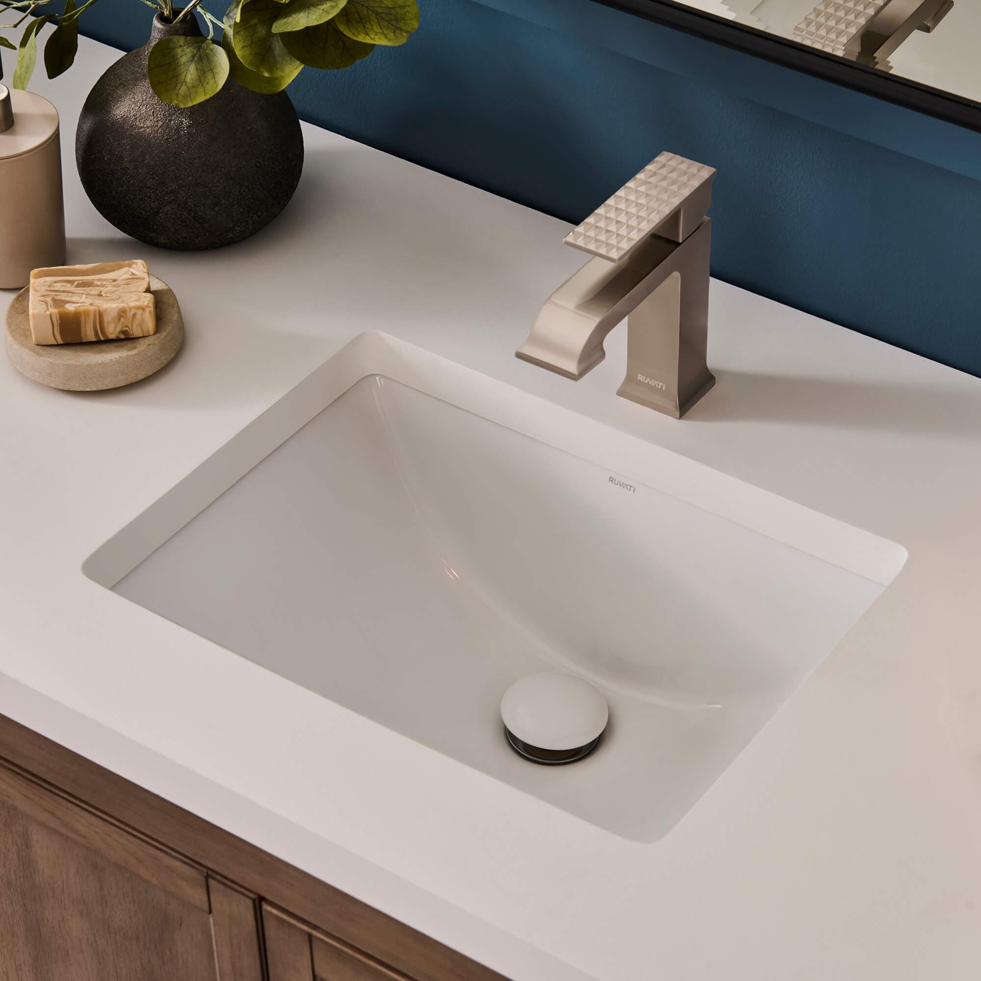 Ruvati 18 x 12-3/4 inch Undermount Bathroom Sink Biscuit Porcelain Ceramic with Overflow - RVB0720BC
