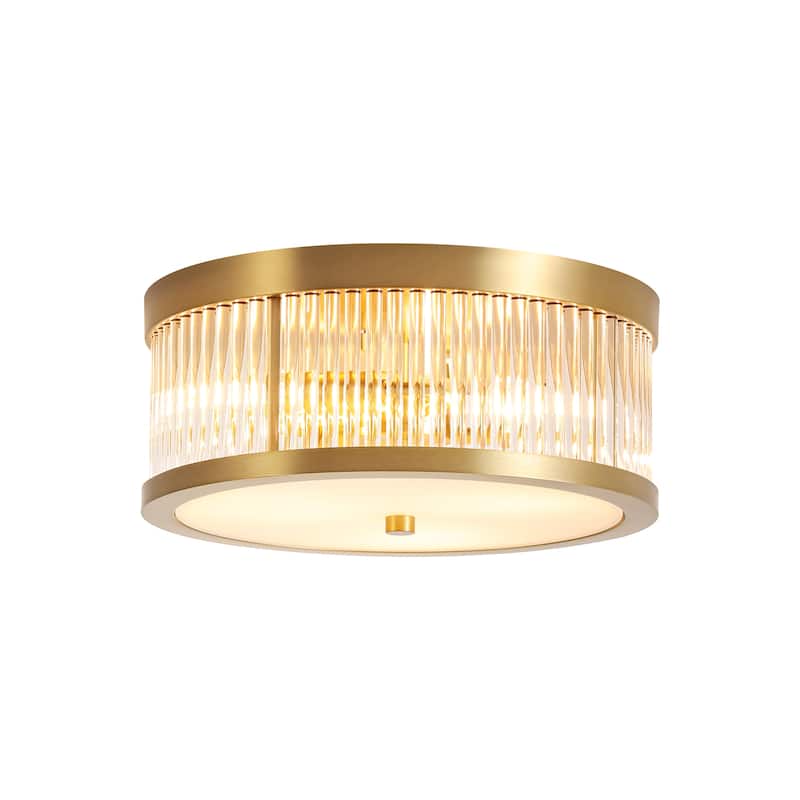 12.2" W 3-Light Mid-Century Modern Luxury Gold Round Glass Flush Mount Ceiling Light for Bedroom, Living Room